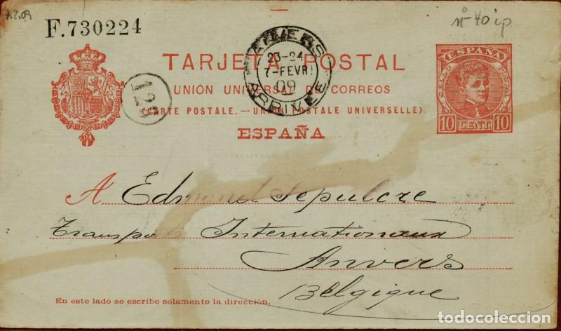 Sellos: FA4755. 1909, Tarjeta postal dirigida a Amberes (Belgica)