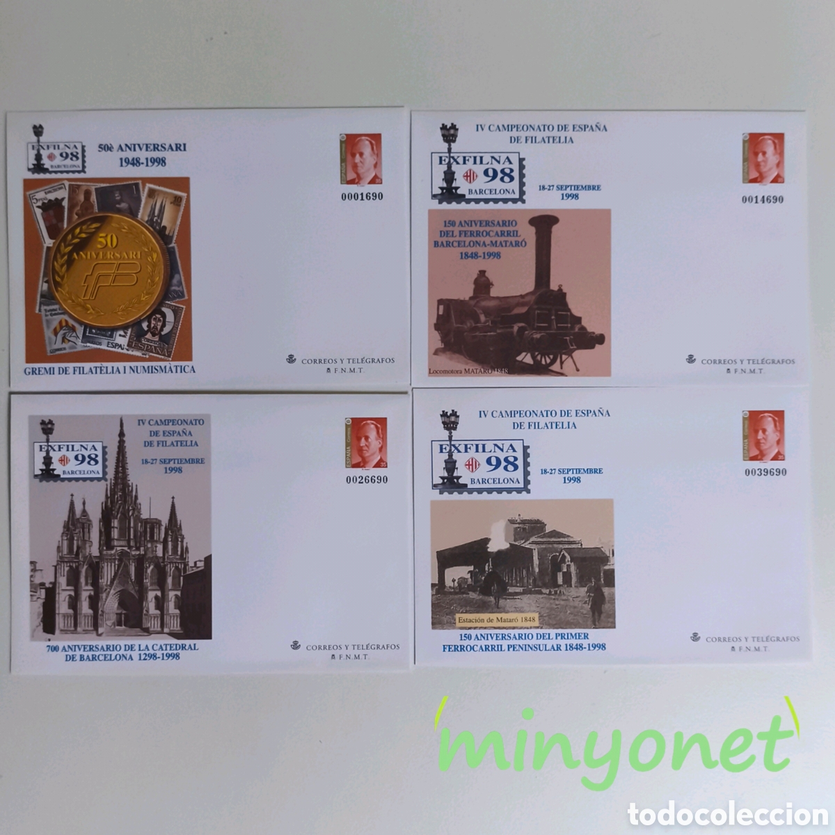 Sellos: 4 sobres Entero postales Exfilna 98 Barcelona