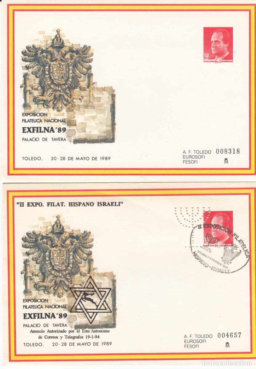 Sellos: 2 SOBRES ENTERO POSTALES EXFILNA 89 NUM.13 NUEVO Y CON SOBREIMPRESI&Oacute;N, PERFORADO Y MATASELLOS