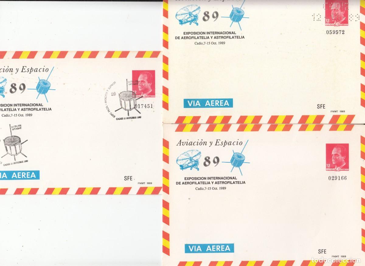 Sellos: 3 SOBRES ENTERO POSTALES AVIACION Y ESPACIO 89 NUM.14 NUEVO Y CON PERFORADO Y MATASELLOS