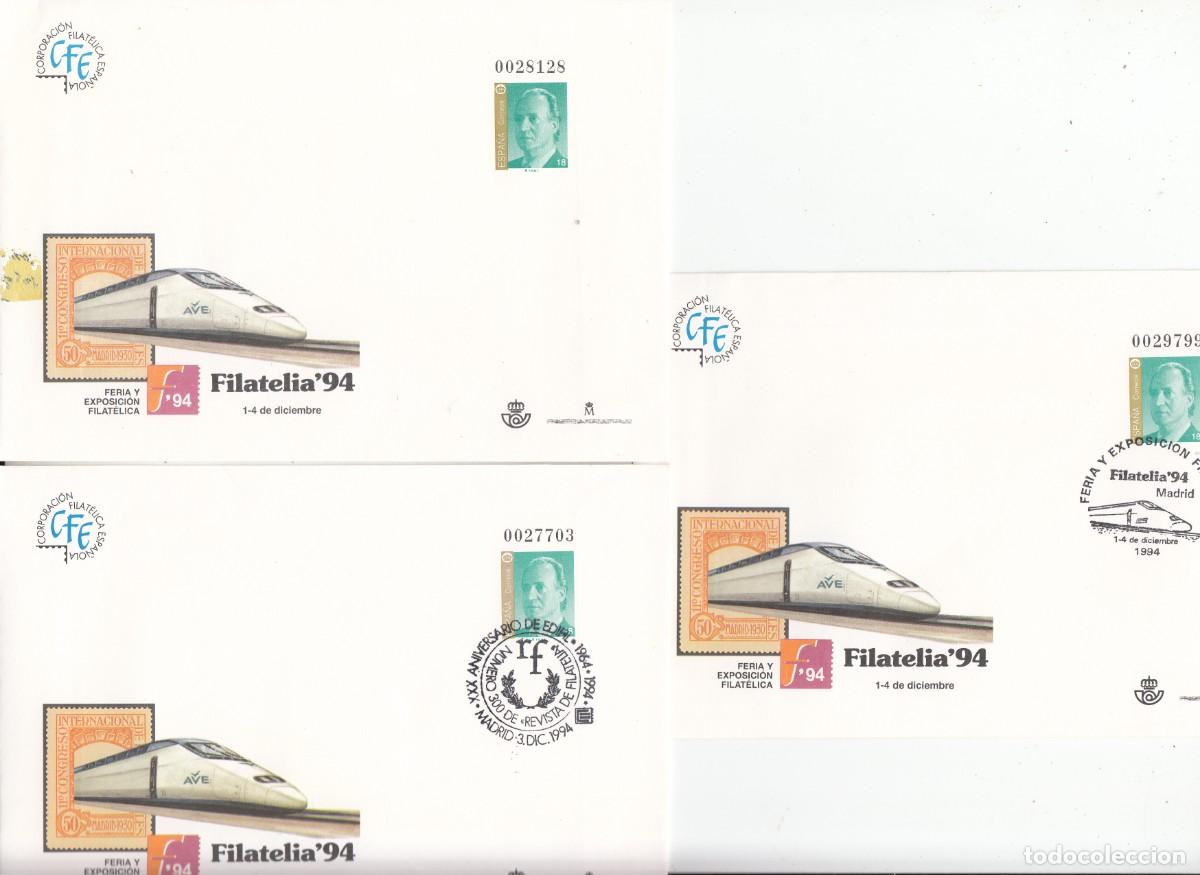 Sellos: 3 SOBRES ENTERO POSTALES NUEVO Y DOS CON MATASELLOS DE FILATELIA 94 NUM.24
