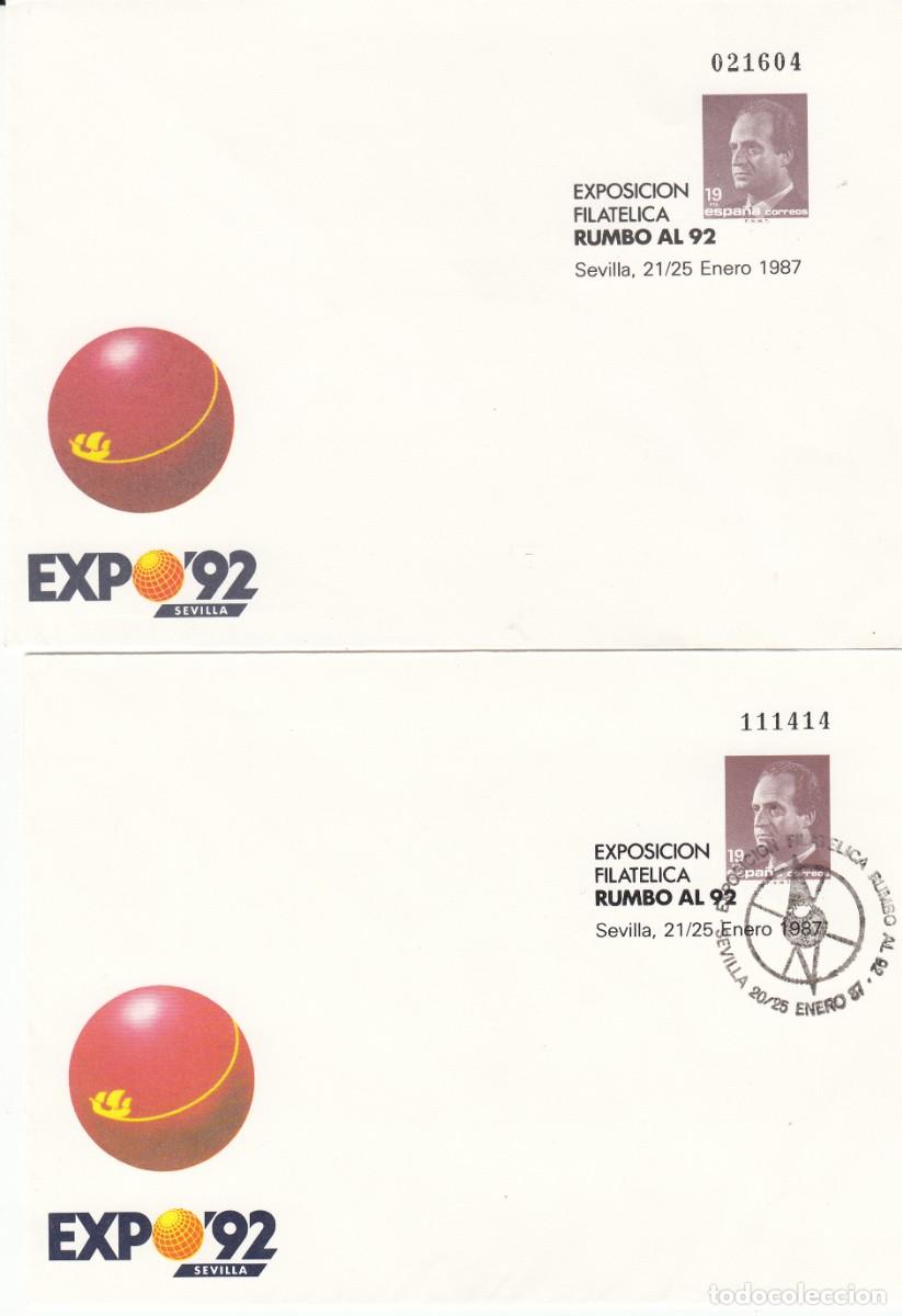 Sellos: 2 SOBRES ENTERO POSTALES NUEVO Y MATASELLOS EXPO 92 - RUMBO AL 92 NUM. 6
