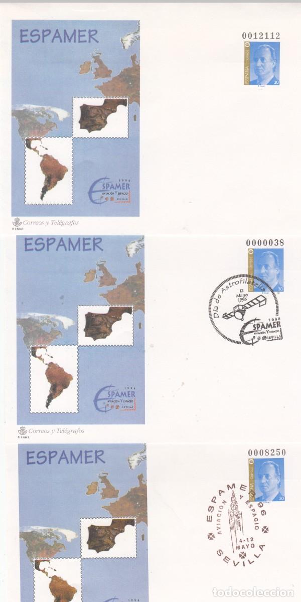 Sellos: 3 SOBRES ENTERO POSTALES NUEVO Y 2 MATASELLOS ESPAMER 96 NUM. 33
