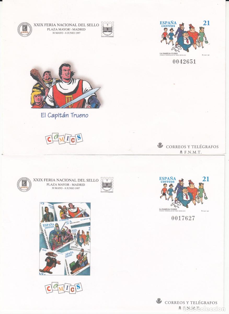 Sellos: 4 SOBRES ENTERO POSTALES NUEVOS Y 1 MATASELLOS DE COMICS - FERIA NAC. DEL SELLO NUM. 41