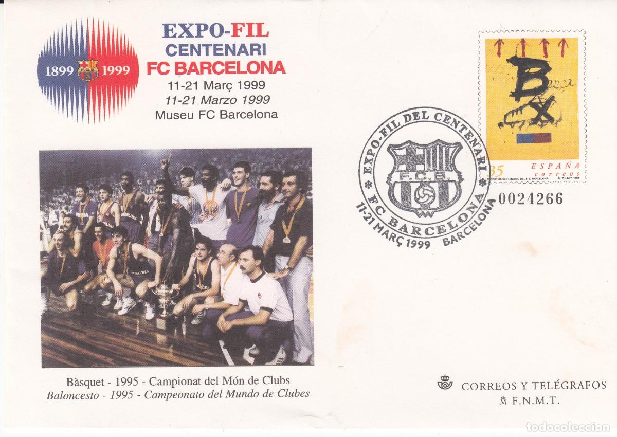 Sellos: SOBRE ENTERO POSTAL CON MATASELLOS CENTENARIO FUTBOL CLUB BARCELONA NUM. 52