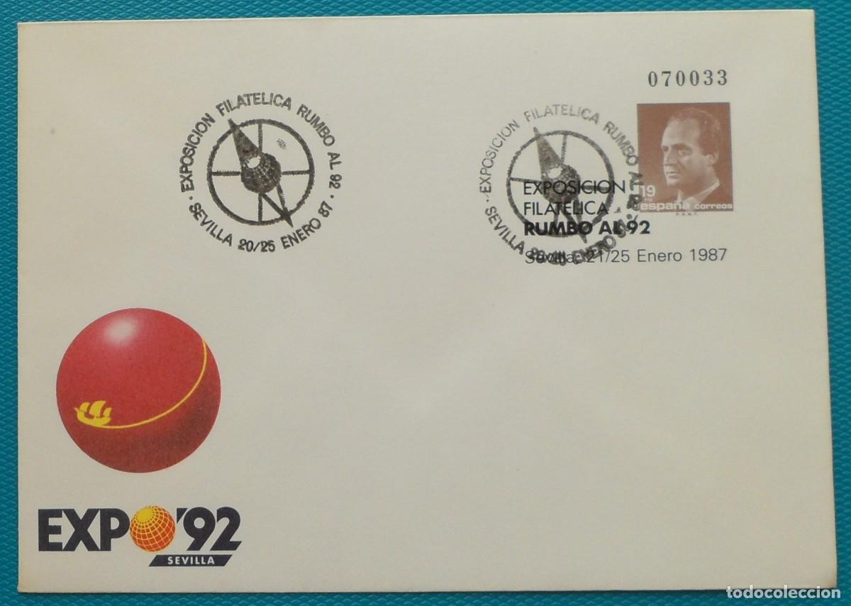 Sellos: 1987-ESPA&Ntilde;A-SOBRES ENTERO POSTALES-VER FOTO-N&ordm;6-EXPO.RUMBO AL 92-SEVILLA