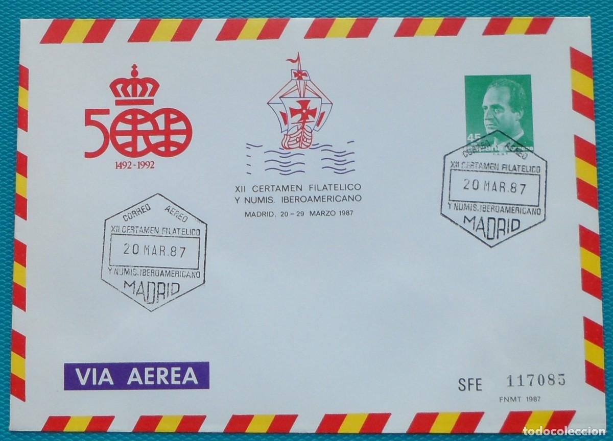 Sellos: 1987-ESPA&Ntilde;A-SOBRES ENTERO POSTALES-VER FOTO-N&ordm;7-XII CERTAMEN IBEROAMERICANO.MADRID