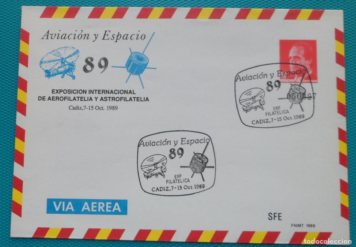 Sellos: 1989-ESPA&Ntilde;A-SOBRES ENTERO POSTALES-VER FOTO-N&ordm;14-AVIACION Y ESPACIO 89-CADIZ