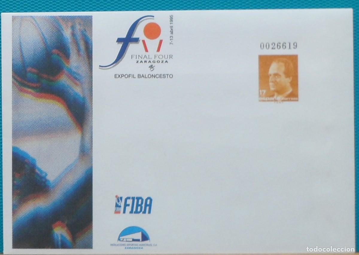 Sellos: 1995-ESPA&Ntilde;A-SOBRES ENTERO POSTALES-VER FOTO-N&ordm;26-EXPOFIL BALONCESTO-ZARAGOZA
