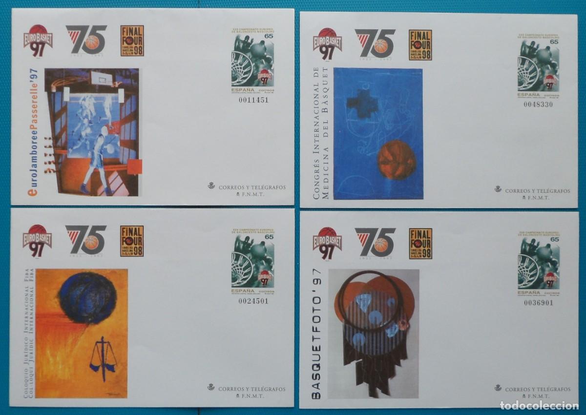 Sellos: 1997-ESPA&Ntilde;A-SOBRES ENTERO POSTALES-VER FOTO-N&ordm;42-EURBASQUET-BARCELONA(4 SOBRES DIFERENTES)