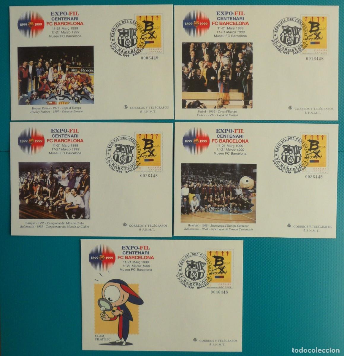Sellos: 1999-ESPA&Ntilde;A-SOBRES ENTERO POSTALES-VER FOTO-N&ordm;52-CENTENARIO DEL F.C.BARCELONA(5 SOBRES DIFERENTES)