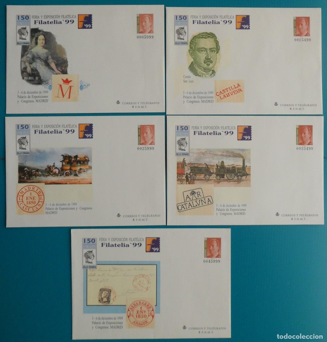 Sellos: 1999-ESPA&Ntilde;A-SOBRES ENTERO POSTALES-VER FOTO-N&ordm;57-FILATELIA 99-MADRID(5 SOBRES DIFERENTES)