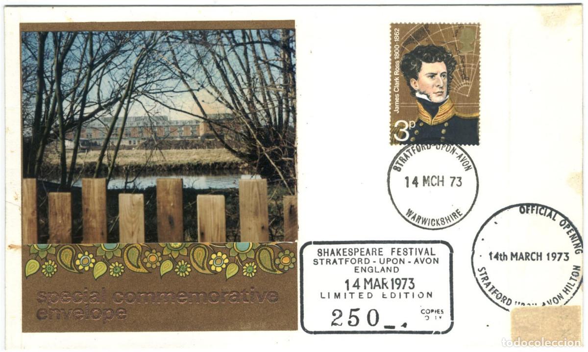 Sellos: Special Commemorative Envelope (Stratford-Upon-Avon. 14 March 1973)_Tiatsa Philatelics