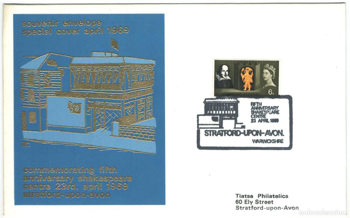 Sellos: 5th Anniversary Shakespeare Centre (Stratford-Upon-Avon. 23 April 1969)_Tiatsa Philatelics