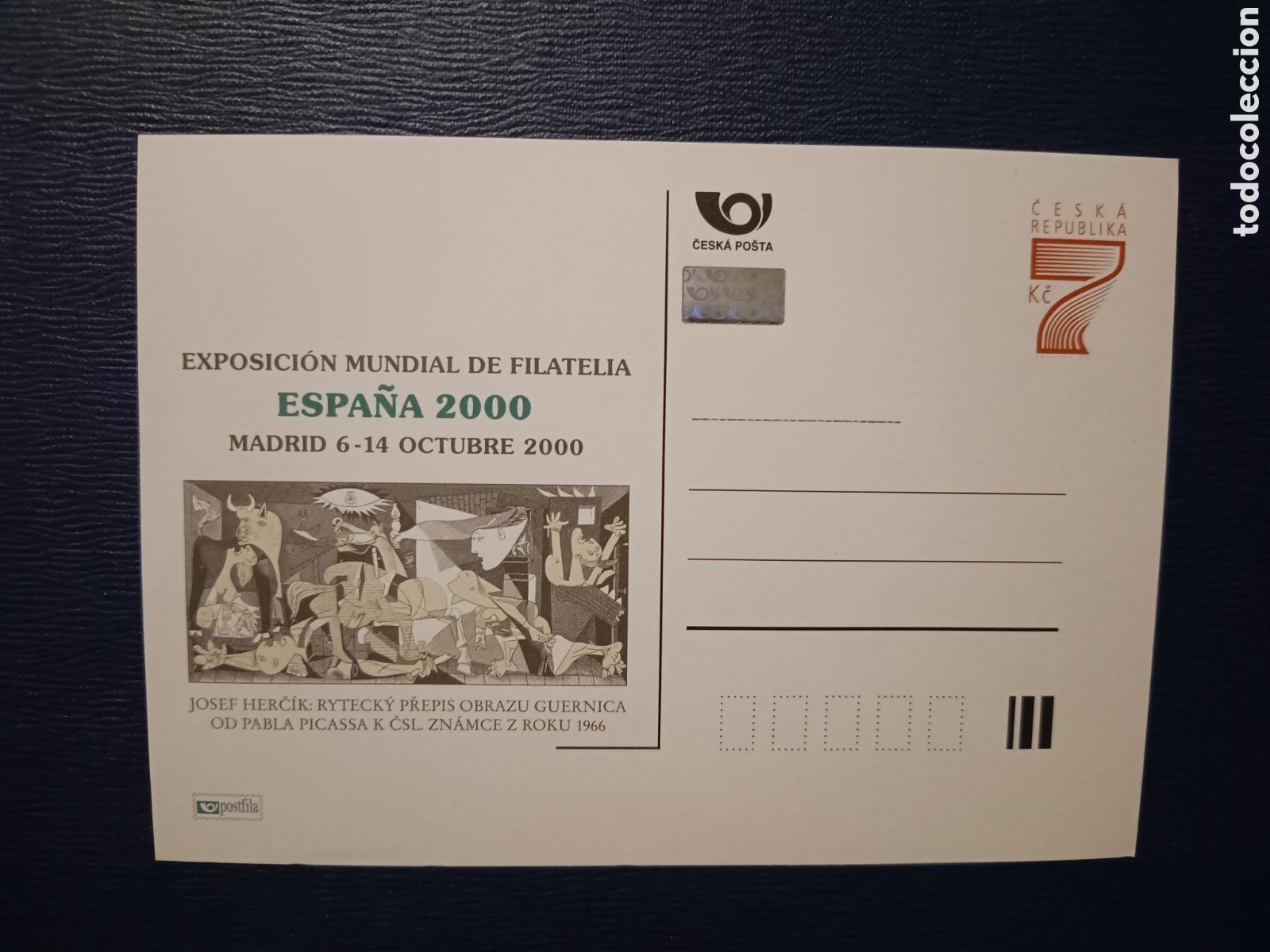 Sellos: ENTERO POSTAL - EXPOSICI&Oacute;N MUNDIAL DE FILATELIA MADRID 2000 DEDICADO A PICASSO - REP&Uacute;BLICA CHECA