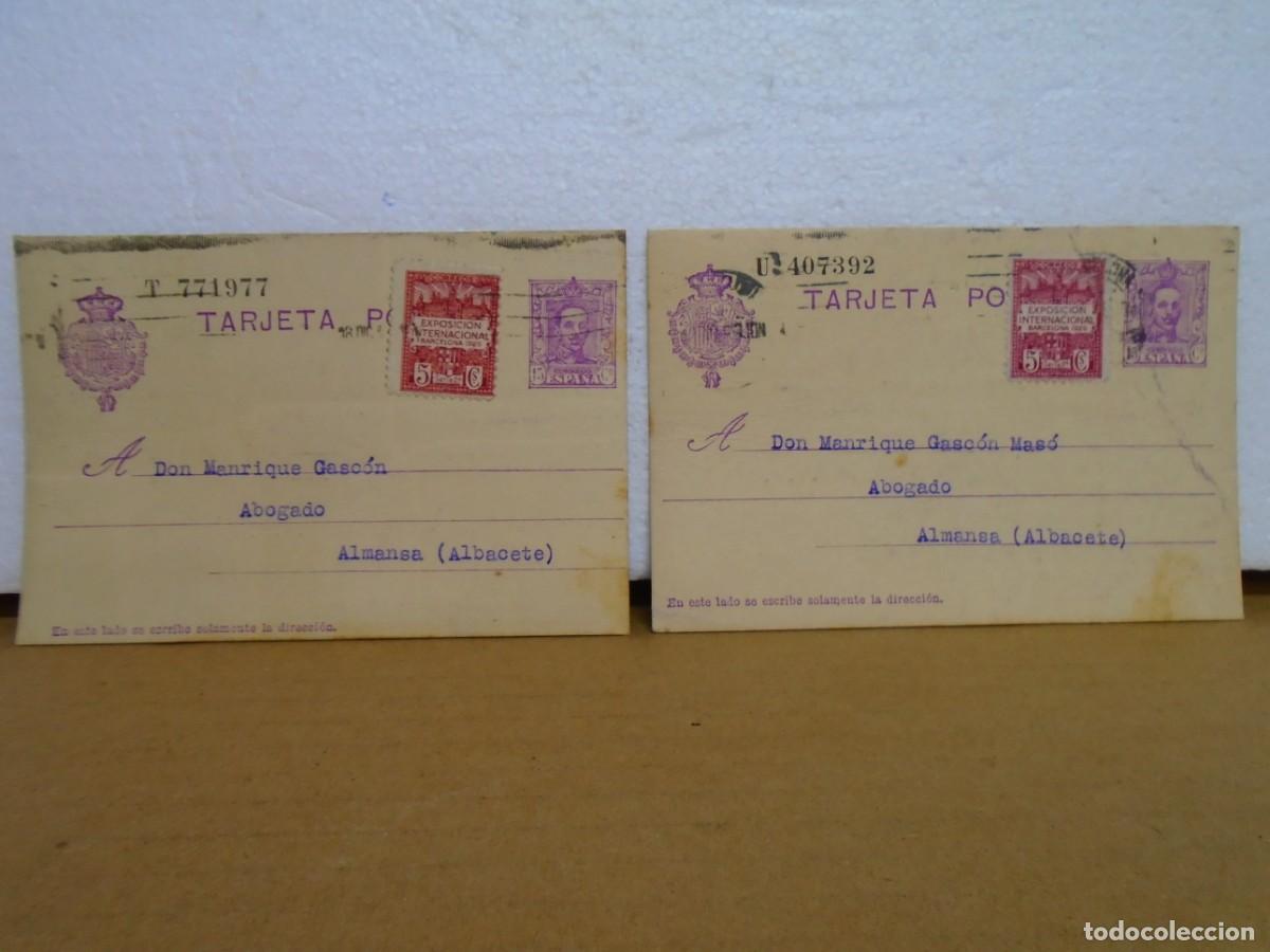 Sellos: ENTEROS POSTALES CIRCULADOS DE MOLLT(BARCELONA) A ALMANSA(ALBACETE) 1929.