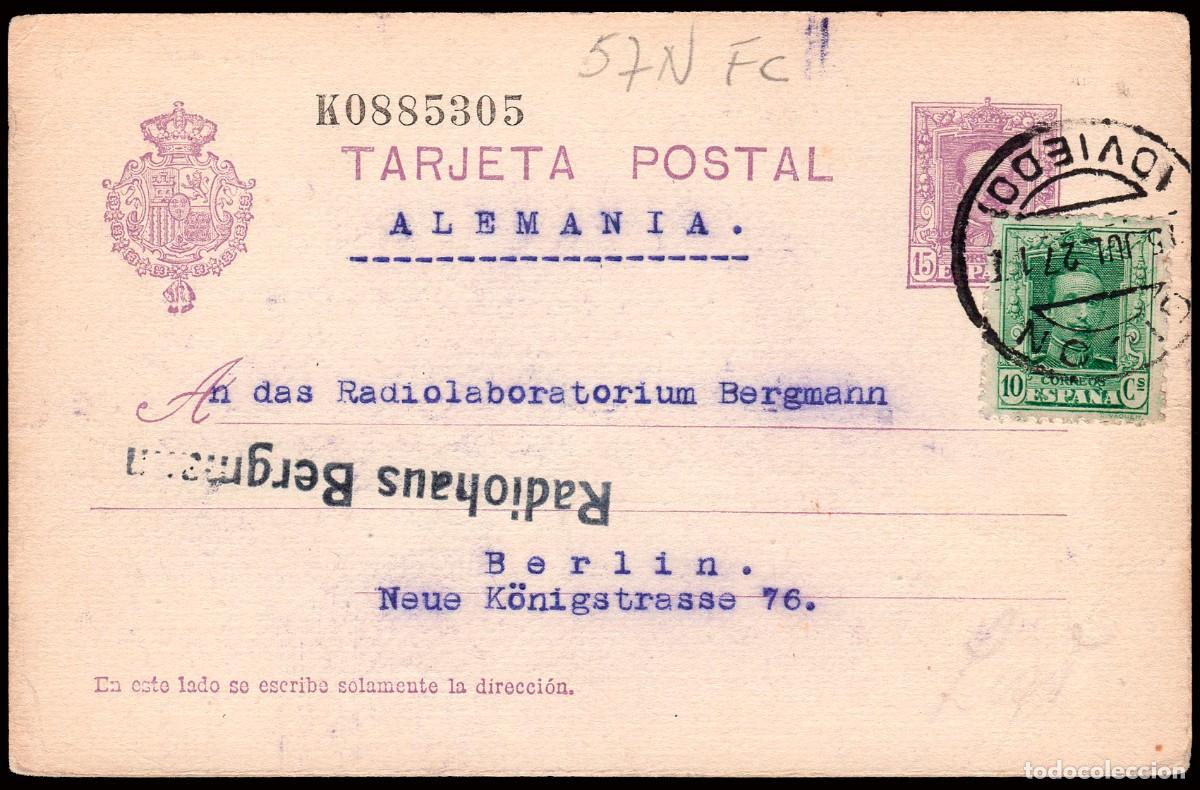 Sellos: Asturias - Edi o EP 57Nfc (serie &rdquo;K&rdquo;) - Entero postal Mat &rdquo;Gij&oacute;n 15/7/27&rdquo;