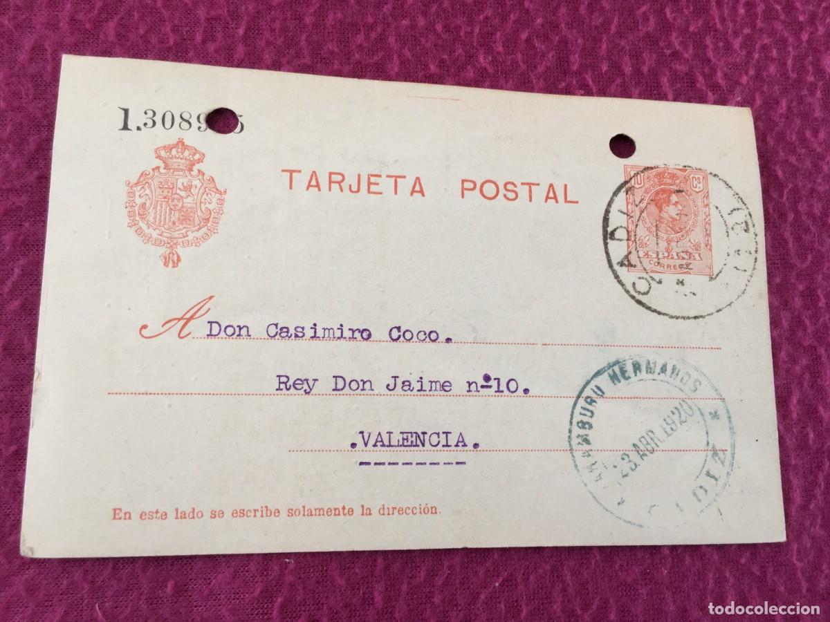 Sellos: TARJETA / ENTERO POSTAL de 23 DE ABRIL DE 1920 CON CU&Ntilde;O ARAMBURU HERMANOS CADIZ