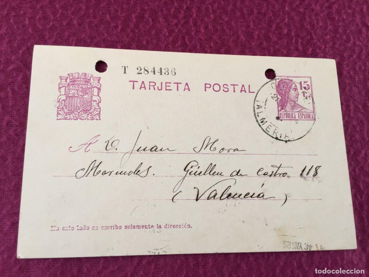 Sellos: TARJETA / ENTERO POSTAL DE 1934 DE ALMERIA A VALENCIA - REPUBLICA ESPA&Ntilde;OLA