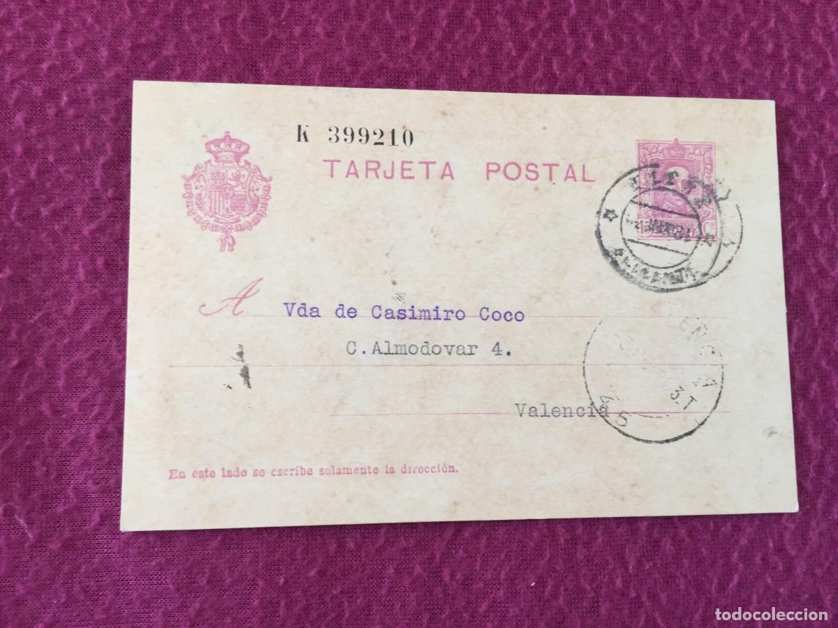 Sellos: TARJETA / ENTERO POSTAL DE 1931 DE ELCHE A VALENCIA - ALFONSO XIII