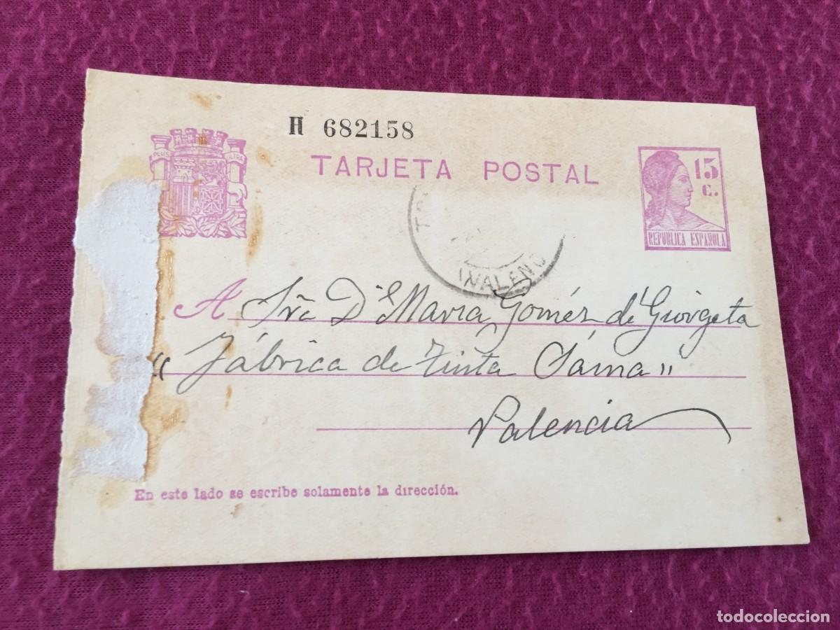 Sellos: TARJETA / ENTERO POSTAL DE 1933 PARA VALENCIA (TINTAS SAMAS)- REPUBLICA ESPA&Ntilde;OLA