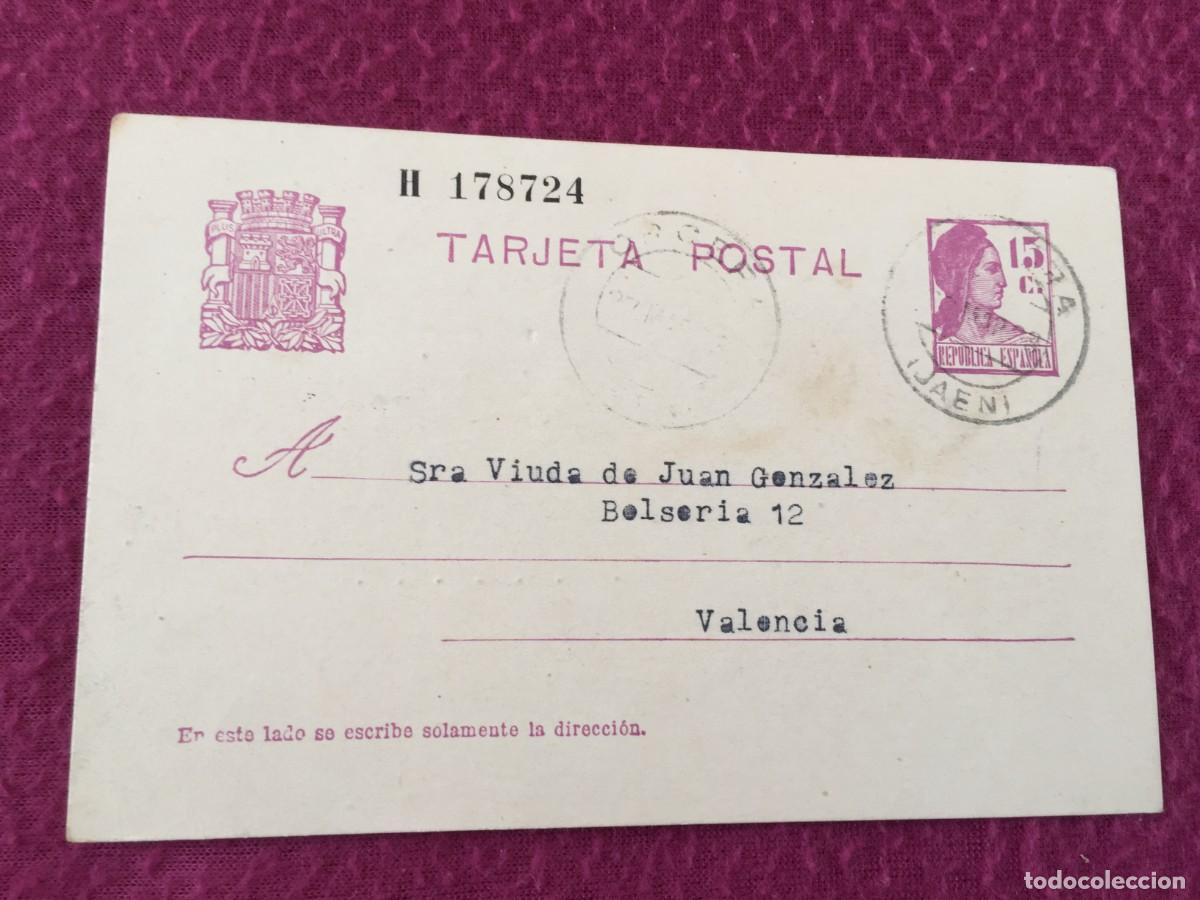 Sellos: TARJETA / ENTERO POSTAL DE 1934 DE JAEN A VALENCIA - REPUBLICA ESPA&Ntilde;OLA
