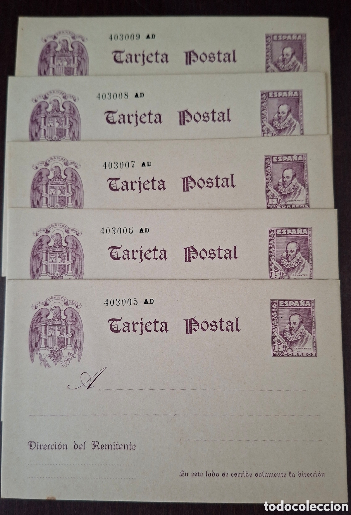Francobolli: 5 entero postal cervantes numeraci&oacute;n correlativo sin circular 15 cts