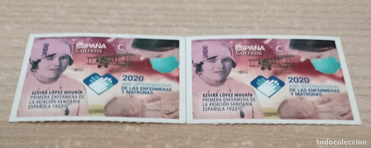 Sellos: 2 sellos correos . elvira lopez mourin. primera enfermera de la aviacion sanitaria espa&ntilde;ola 1922