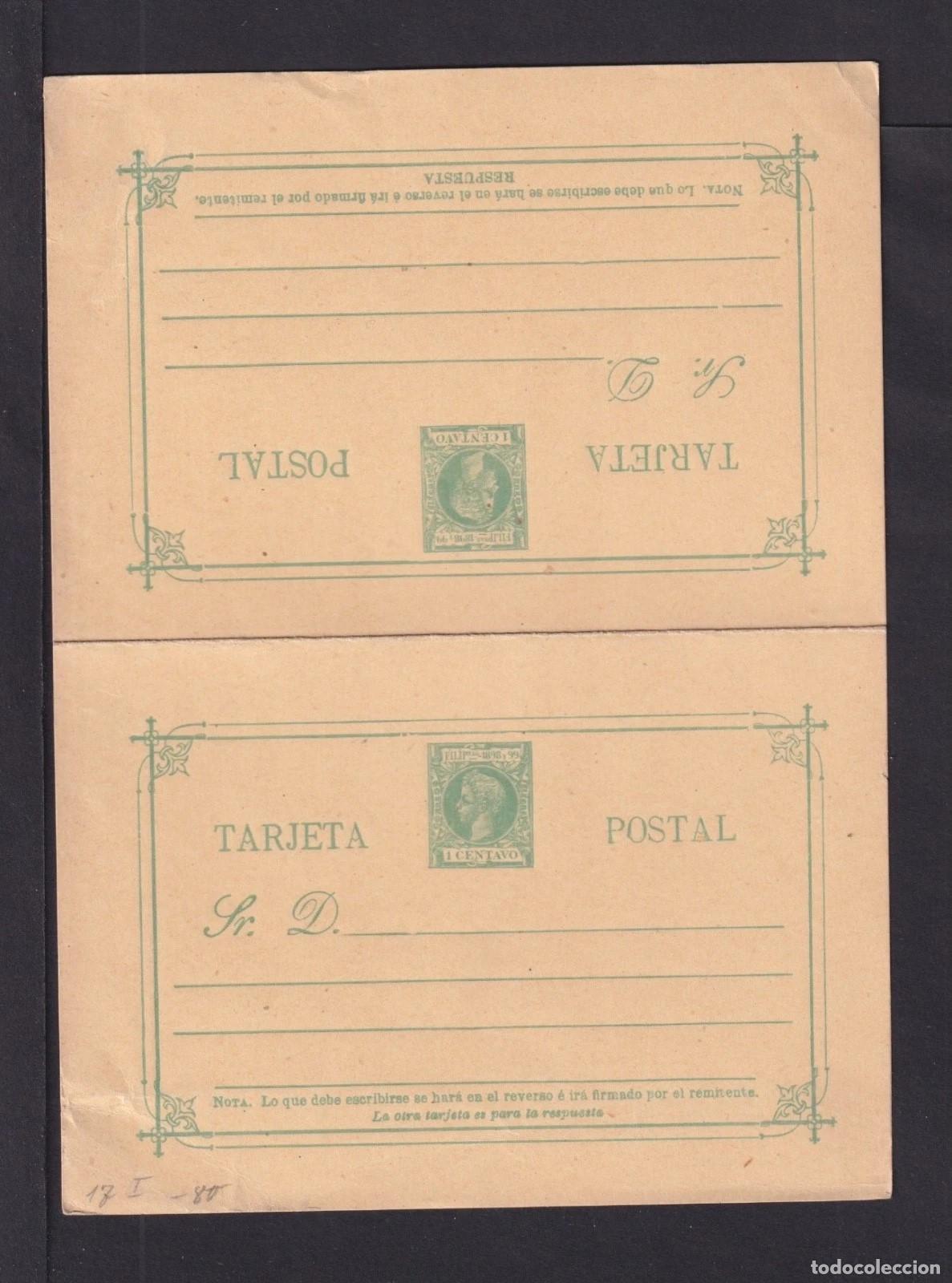 Selos: ESPA&Ntilde;A FILIPINAS ENTERO POSTAL 1898 ALFONSO XIII 1 CT CON RESPUESTA