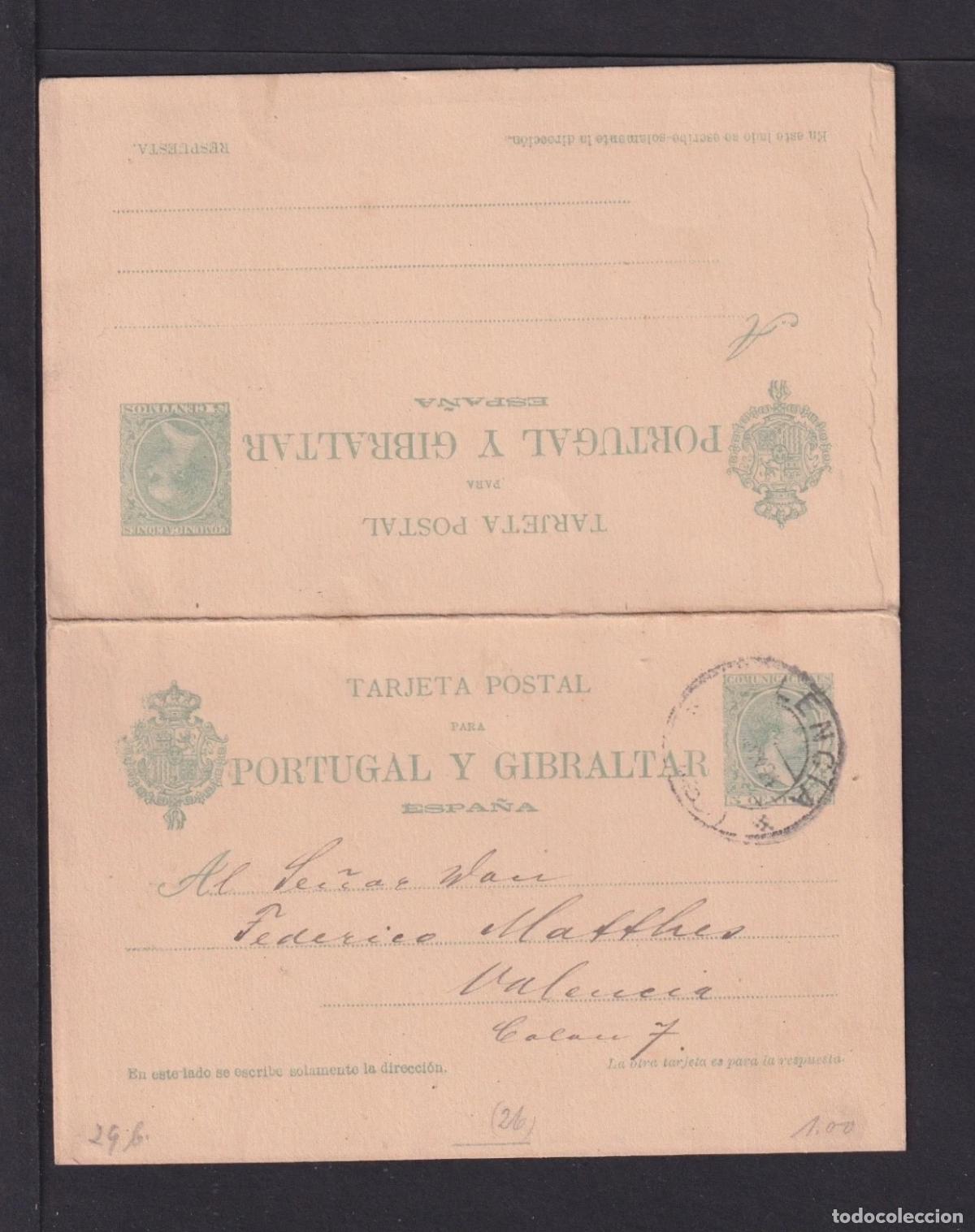 Selos: ESPA&Ntilde;A ENTERO POSTAL 1894 ALFONSO XIII PELON VALENCIA CON RESPUESTA