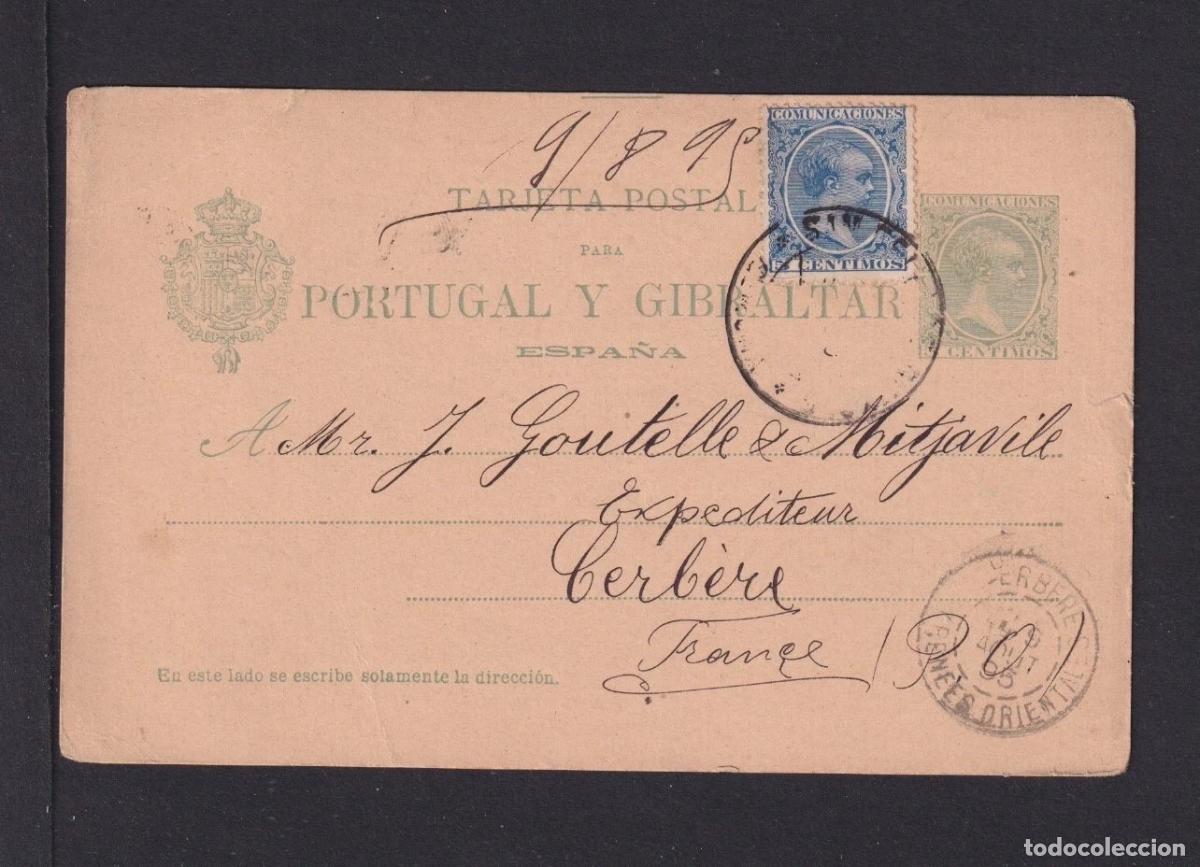 Francobolli: ESPA&Ntilde;A ENTERO POSTAL ALFONSO XIII SAN FELIU DE GUIXOLS GERONA A CERBERE 1895 CON FRANQUEO ADICIONAL