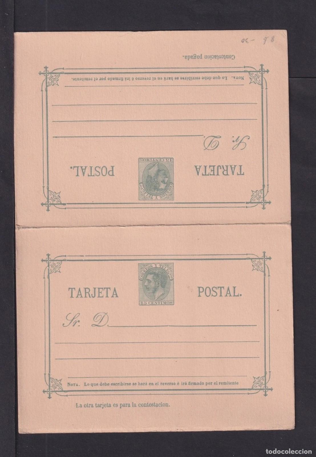 Stamps: ESPA&Ntilde;A ENTERO POSTAL ALFONSO XII CON RESPUESTA 1882