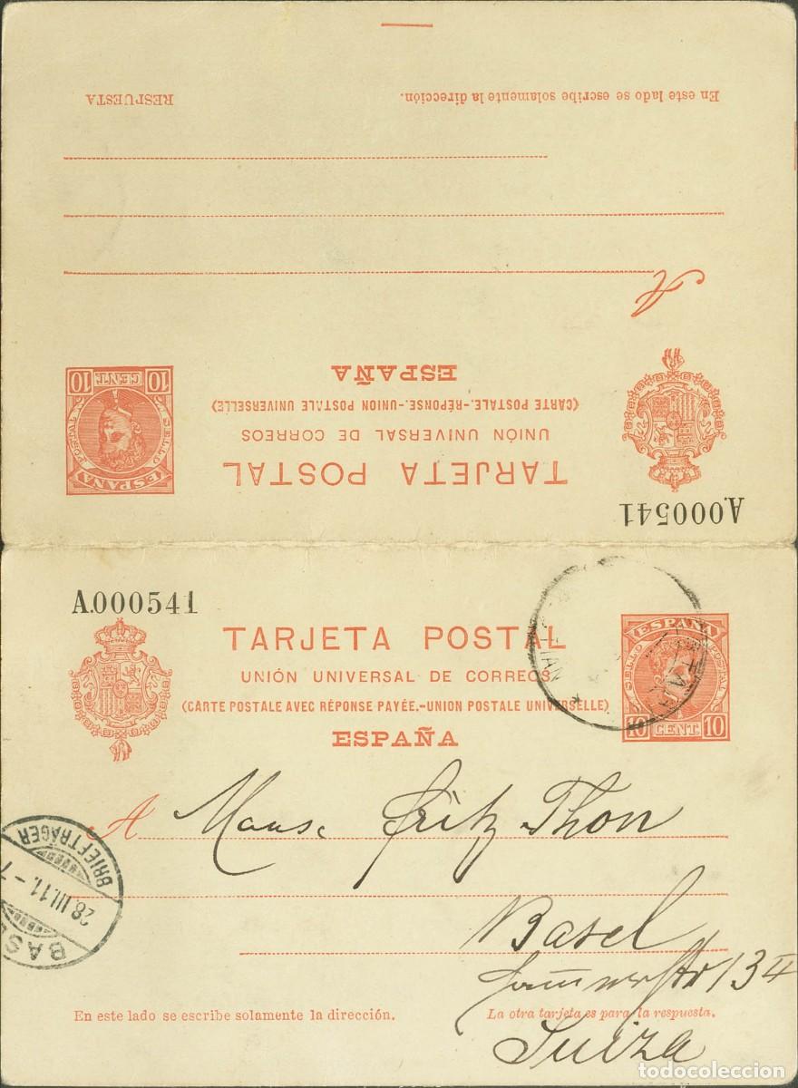 Selos: 1904.Ed:&ordm;48EP.E.Postal.Alfonso XIII.Cadete.10 cts+10 cts rojo naranjado.De Madrid a Basilea.Ida-Vuel