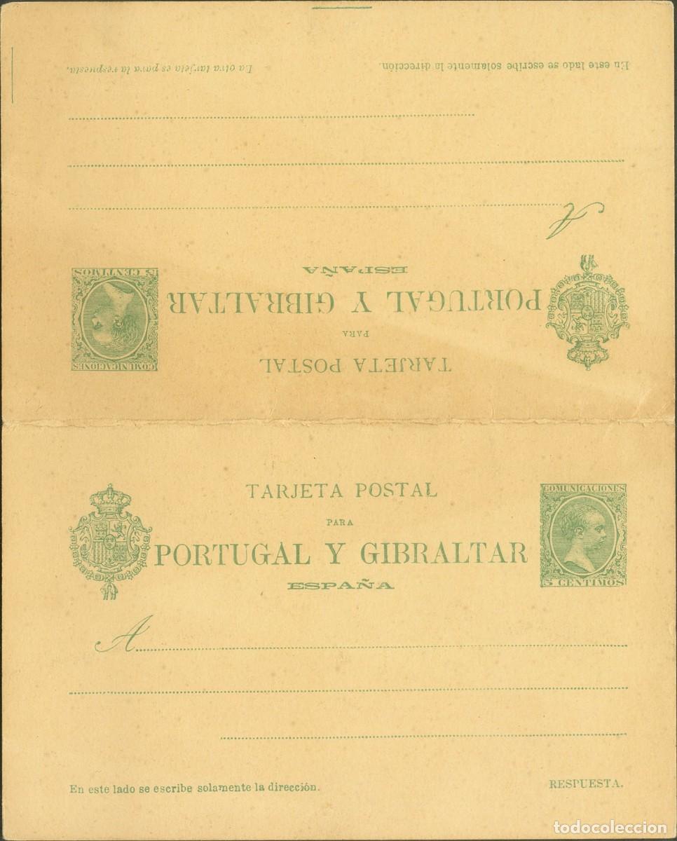 Selos: 1893.MNG.Ed:(*)35EP.Entero Postal.Alfonso XIII.Pel&oacute;n.5 cts+5 cts verde sobre anteado.Para Portugal y