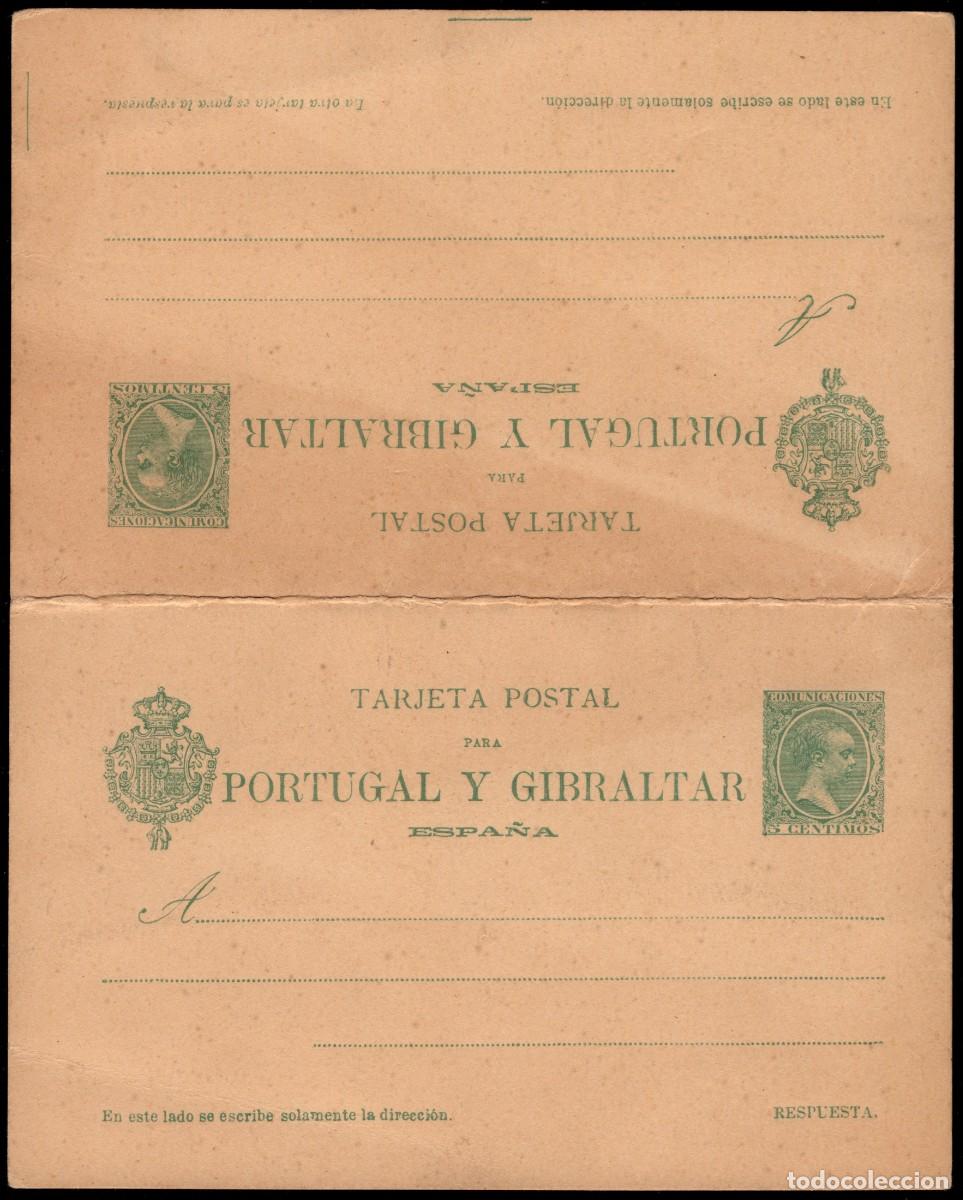 Sellos: 1893.MNG.Ed:(*)35EP.Entero Postal.Alfonso XIII.Pel&oacute;n.5 cts+5 cts verde sobre anteado.Para Portugal y