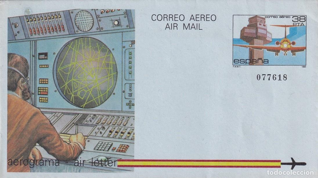 Sellos: Aerograma Espa&ntilde;a 1984 Edifil 208 - Torres de Control y Medios Auxiliares de Vuelo Aeropuerto Girona