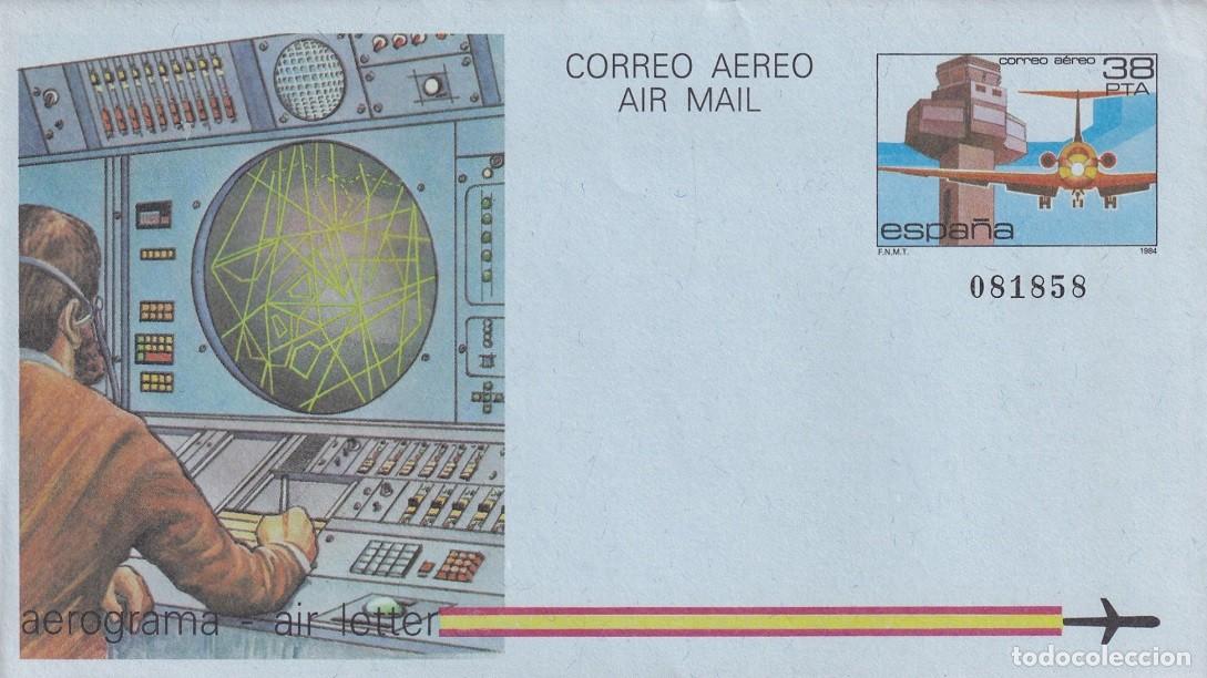 Selos: Aerograma Espa&ntilde;a 1984 Edifil 208 - Torres de Control y Medios Auxiliares de Vuelo Aeropuerto Girona