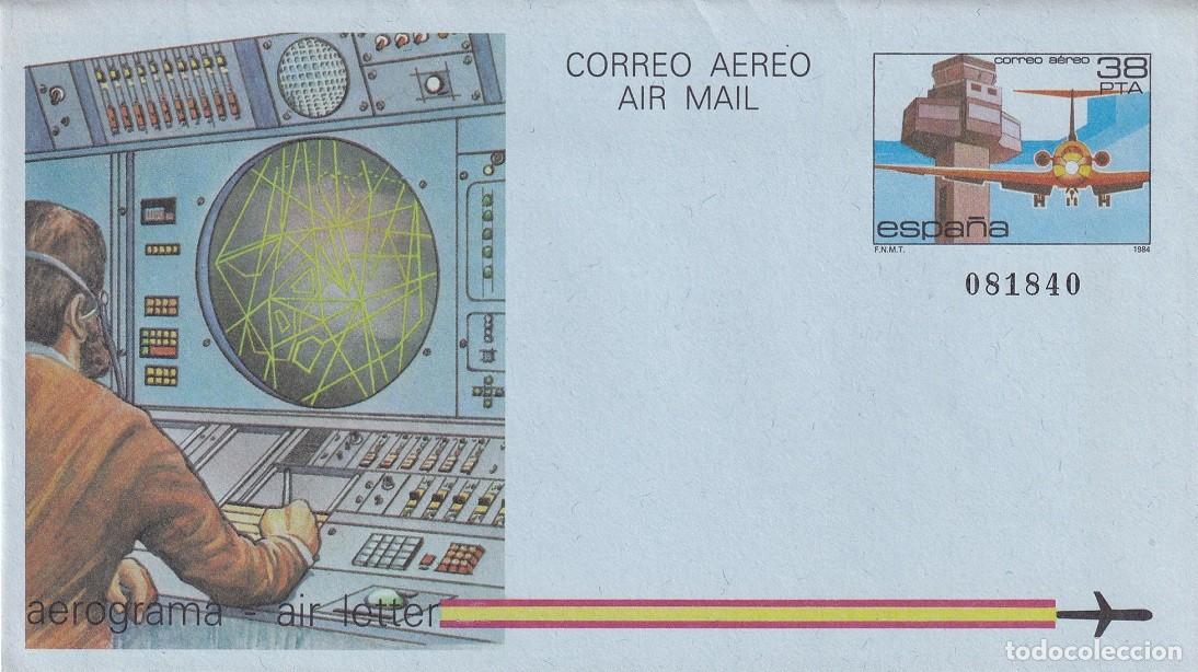 Selos: Aerograma Espa&ntilde;a 1984 Edifil 208 - Torres de Control y Medios Auxiliares de Vuelo Aeropuerto Girona