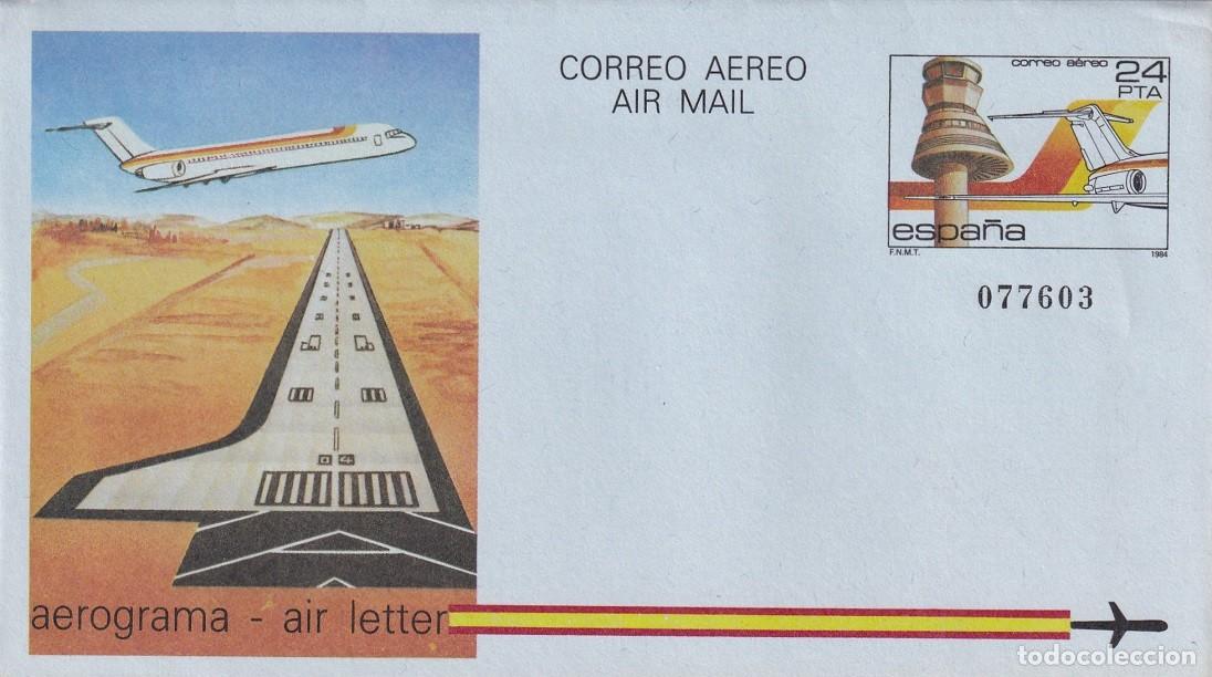 Selos: Aerograma Espa&ntilde;a 1984 Edifil 206 Torres Control y Medios Auxiliares Vuelo Aeropuerto Vitoria Foronda