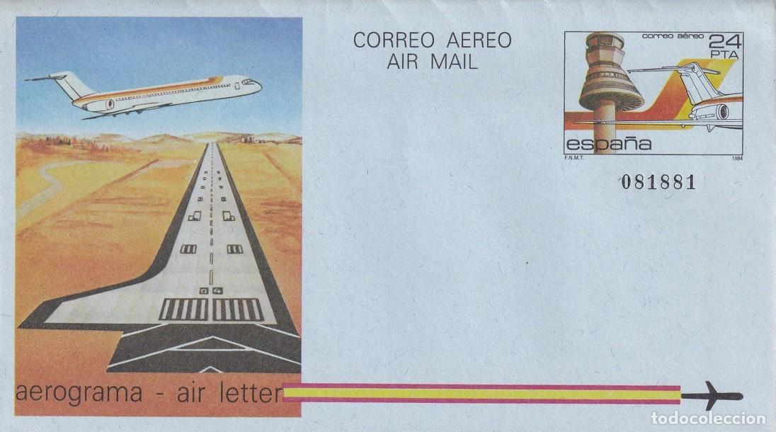 Selos: Aerograma Espa&ntilde;a 1984 Edifil 206 Torres Control y Medios Auxiliares Vuelo Aeropuerto Vitoria Foronda