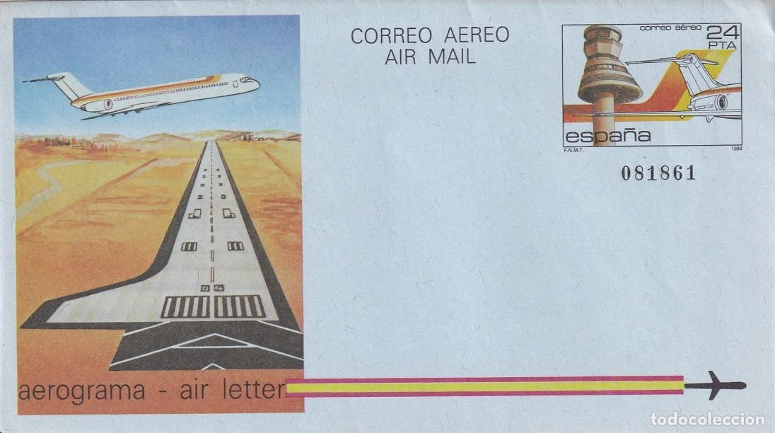 Selos: Aerograma Espa&ntilde;a 1984 Edifil 206 Torres Control y Medios Auxiliares Vuelo Aeropuerto Vitoria Foronda