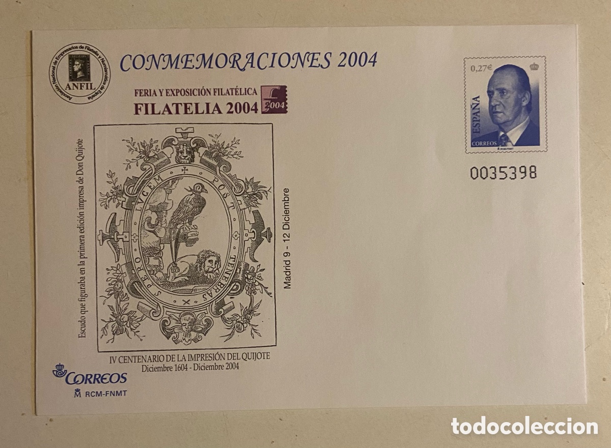 Timbres: ENTERO POSTAL PUBLICACION EL QUIJOTE . EXPOSICION FILATELIA 2004. EDIFIL N&ordm; 96 A&Ntilde;O 2004.