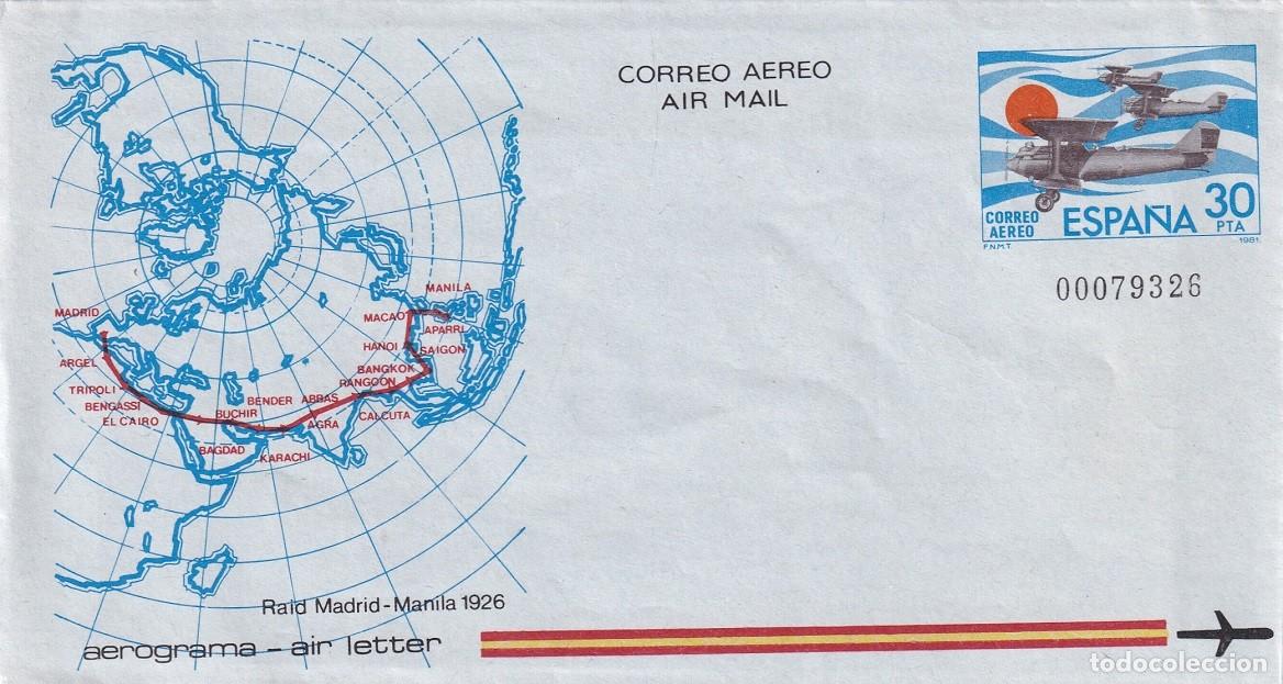 Stamps: Aerograma Espa&ntilde;a 1981 - Raid Madrid-Manila 1926 - Correo a&eacute;reo - Air mail