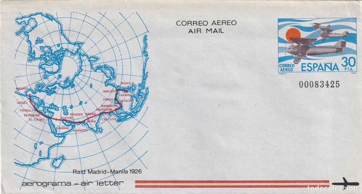Sellos: Aerograma Espa&ntilde;a 1981 - Raid Madrid-Manila 1926 - Correo a&eacute;reo - Air mail