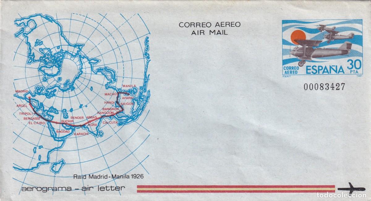 Stamps: Aerograma Espa&ntilde;a 1981 - Raid Madrid-Manila 1926 - Correo a&eacute;reo - Air mail