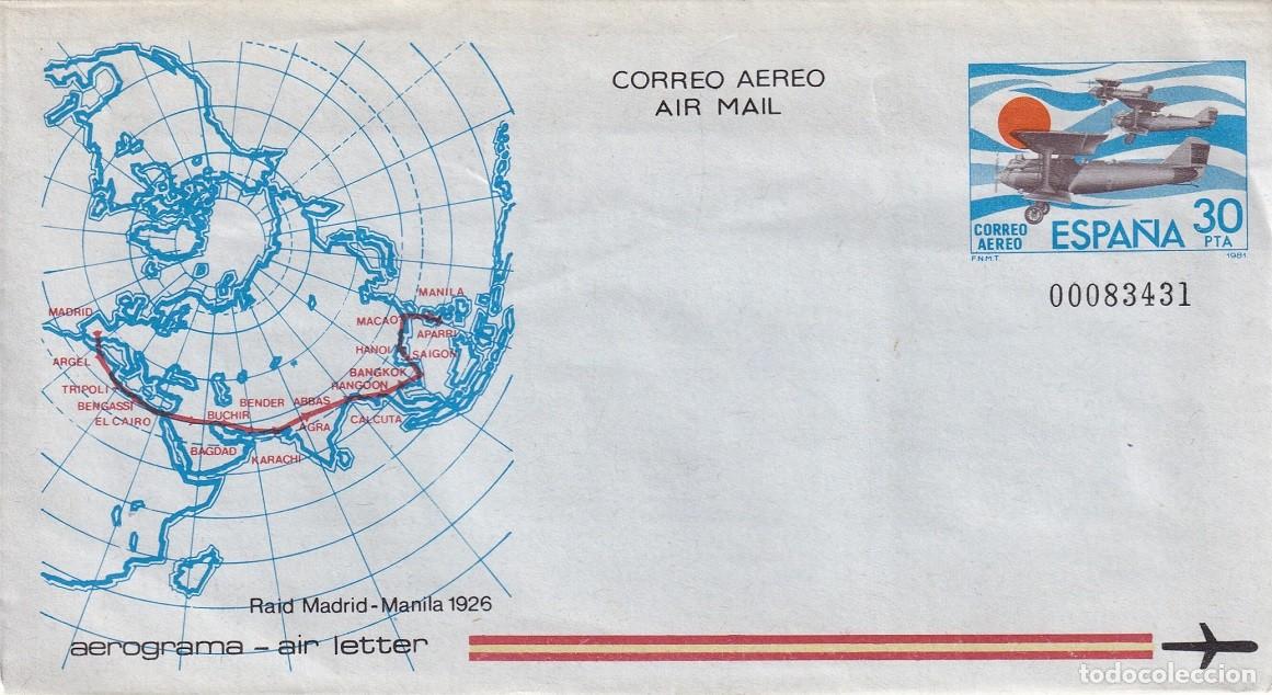Stamps: Aerograma Espa&ntilde;a 1981 - Raid Madrid-Manila 1926 - Correo a&eacute;reo - Air mail
