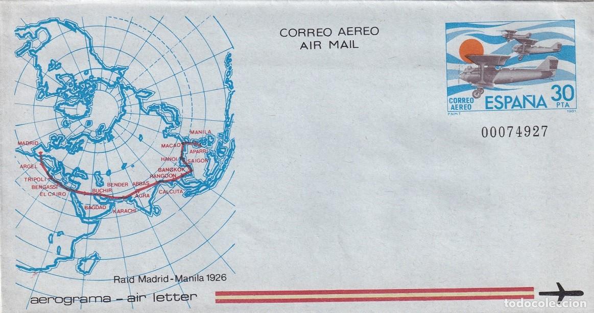 Stamps: Aerograma Espa&ntilde;a 1981 - Raid Madrid-Manila 1926 - Correo a&eacute;reo - Air mail