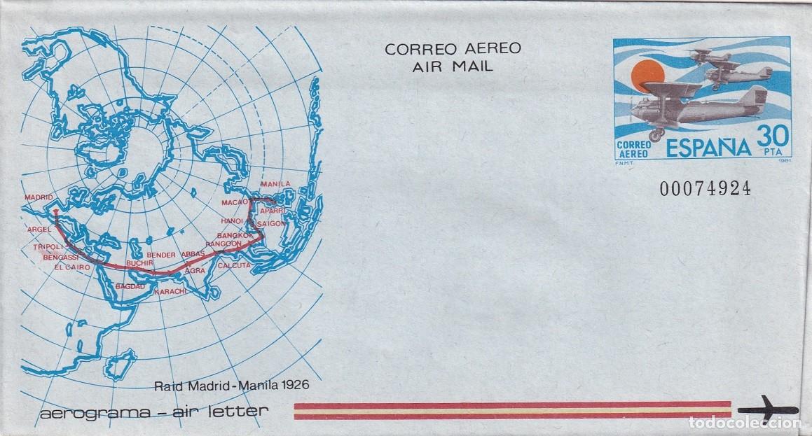 Stamps: Aerograma Espa&ntilde;a 1981 - Raid Madrid-Manila 1926 - Correo a&eacute;reo - Air mail