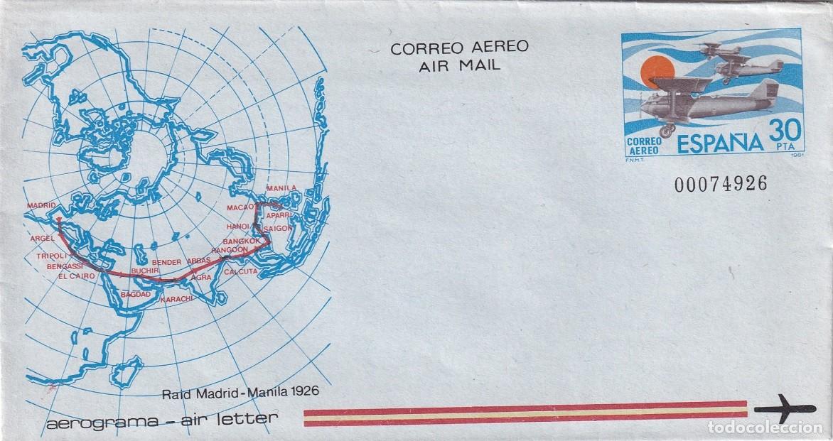 Stamps: Aerograma Espa&ntilde;a 1981 - Raid Madrid-Manila 1926 - Correo a&eacute;reo - Air mail