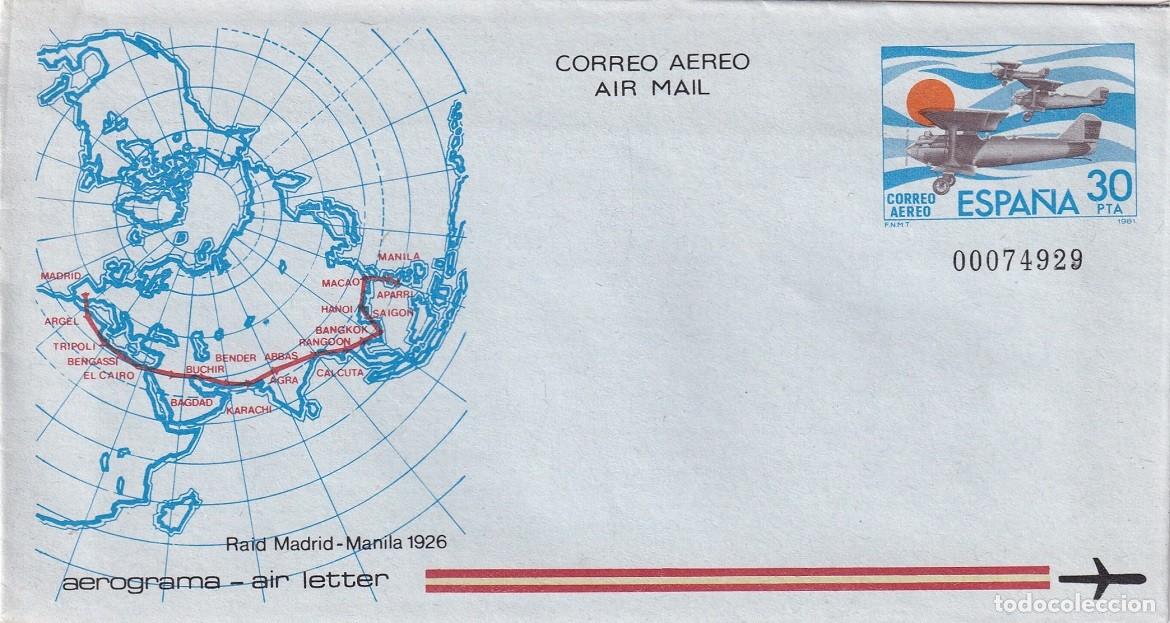 Stamps: Aerograma Espa&ntilde;a 1981 - Raid Madrid-Manila 1926 - Correo a&eacute;reo - Air mail